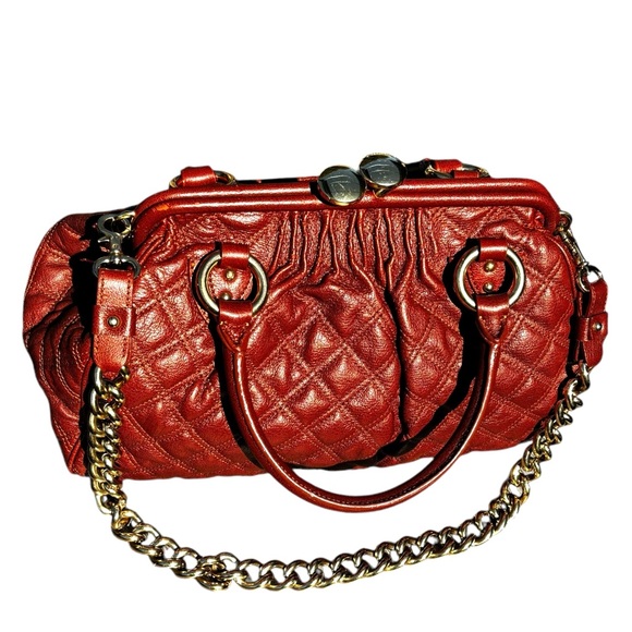 Marc Jacobs Stam Purse Satchel Frame Quilted Leather Gold Chain Kiss Lock(Rare) - Picture 10 of 15